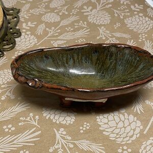 Handcrafted Ceramic Bowl - Green and Brown